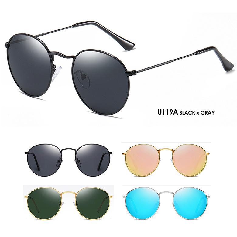 サングラス 偏光 U119 メタル ボストン ミラー UVカット メンズ