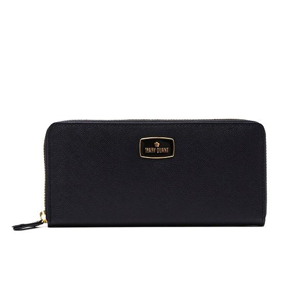 MARY QUANT【マリークワント】　ラウンドファスナー　長財布　ブラック MARY QUANT マリークワント プリズムロゴプレート ラウンド