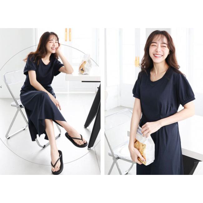 のんママ　半袖　ネイビーL 授乳 ロング ワンピース 半袖 夏 授乳服 シンプル 産前 産後