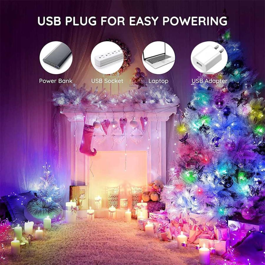 5m 流れる LEDストリングライト USB給電式 APP制御 リモコン付き 音声同期 点滅 イルミネーションライト 50球 アプリ制御 【自由に曲がる】 RGB HU |  | 07