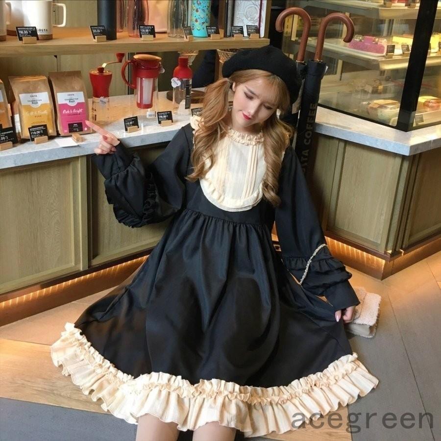 レディース ワンピース 少女 ロリータ風 夢かわいい Aライン 体型カバー 着痩せ 可愛い 通学 同窓会 丸襟 フリル襟 膝丈スカート 蝶結び付き メイド服 春秋着 Ace323 2442d95 Acegreen 通販 Yahoo ショッピング