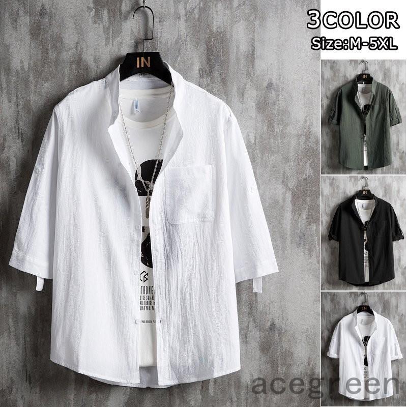 父の日 シャツ メンズ 7分袖シャツ 七分袖 無地 開襟シャツ カジュアルシャツ リネンシャツ 綿麻 トップス 夏用 通勤 紳士服 メンズファッション おしゃれ 薄手 Ace331 Acegreen 通販 Yahoo ショッピング