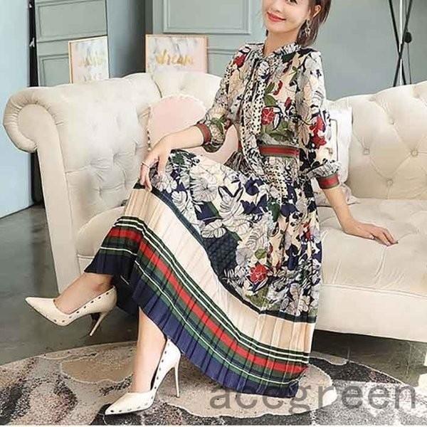 レトロワンピース60年代花柄秋プリーツプリーツスカートワンピドレスクラシック Ace331 Acegreen 通販 Yahoo ショッピング