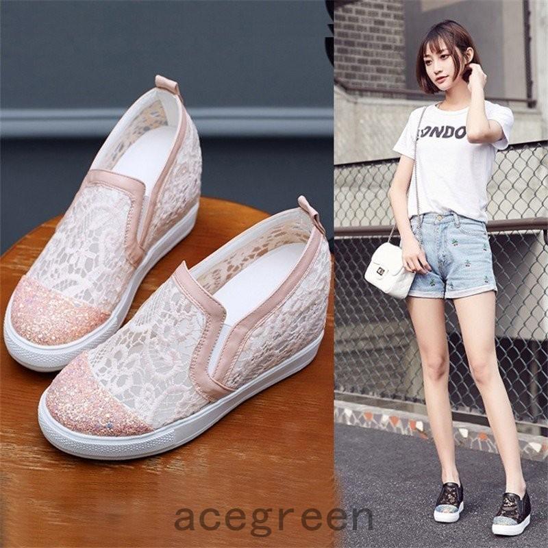 ウェッジソールスリッポン 大きいサイズ 夏秋 代30代厚底レディース キラキラ 花柄韓国風 40代50代 通勤スポーツ秋靴通気性 旅行 婦人靴 Ace39 3787 Acegreen 通販 Yahoo ショッピング