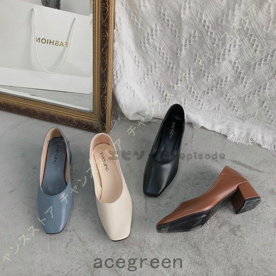 スクエアトゥ ローヒール チャンキーヒール パンプス 幅広 5cmヒール レディース ローファー スムース 走れる 太ヒール パンプス シューズ 婦人靴 通勤 Ace411 Acegreen 通販 Yahoo ショッピング