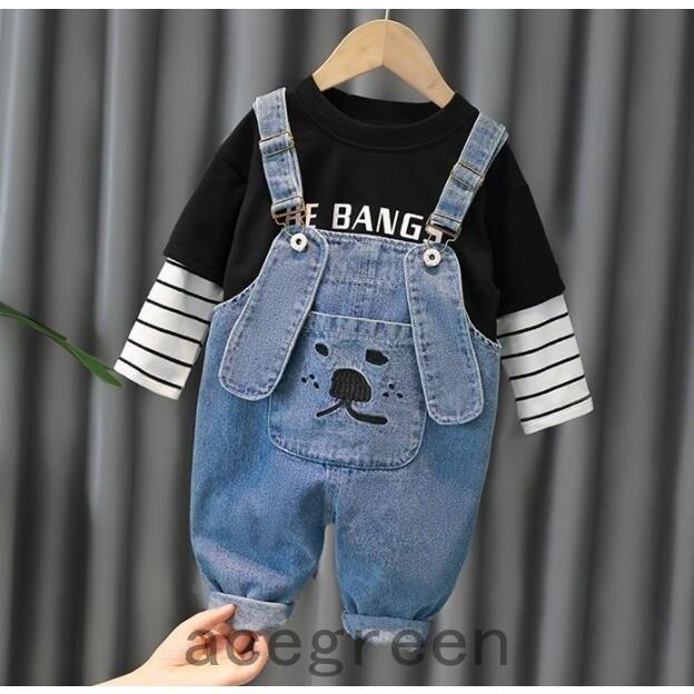 キッズ ベビー服 上下セット 子供服 秋 冬 セットアップ 長袖 韓国輸入 デニム オーバーオール ヘンリーネック 73cm 80cm 90cm 100cm 110cm 男の子 女の子 品質が完璧