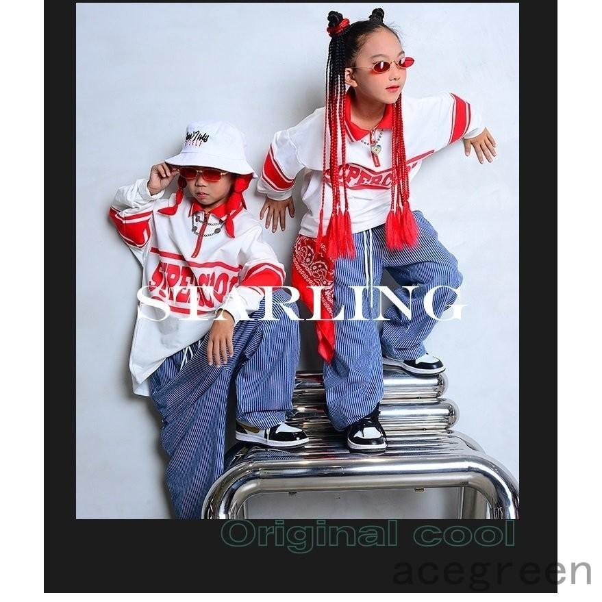 定期入れの 派手 デニム ポロシャツ ガールズ 男の子 キッズダンス衣装 セットアップ キッズ ダンス衣装 ヒップホップ K Pop 赤 白 韓国 その他子ども服 商品内容 上下セット Www Fattoriabacio Com