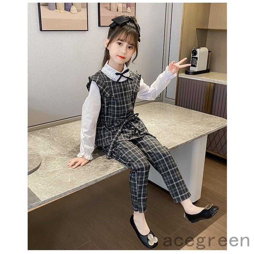 卒業式 パンツスーツ 女の子 ピアノ発表会 韓国 チェック柄 スーツ 七五三 フォーマル 卒服 子供 ジュニア パンツ 入学式 学園祭 発表会 卒園式 3点セット 代引き手数料無料