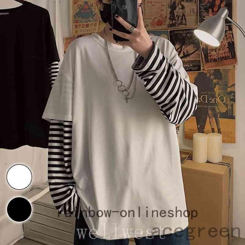 Tシャツ 長袖 重ね着風 レイヤード メンズ ボーダー 切り替え メンズtシャツ ロングtシャツ 春秋 秋服 無地 新作 通勤 通学 Ace46 Acegreen 通販 Yahoo ショッピング
