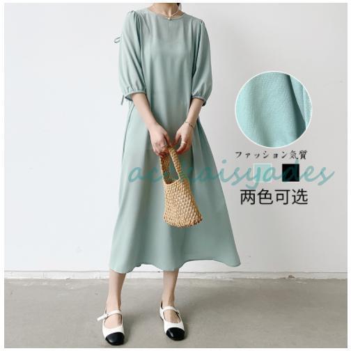 ワンピース レディース 40代 きれいめ 夏 マキシワンピース 五分袖 シフォン 無地 体型カバー 韓国風 オシャレ ゆったり 通勤 大人  着痩せ 新品 | ブランド登録なし | 01
