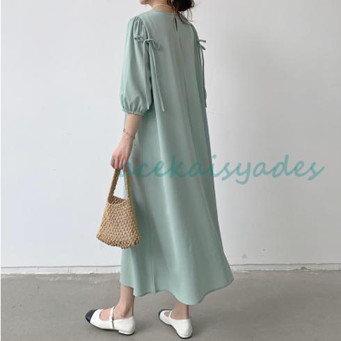ワンピース レディース 40代 きれいめ 夏 マキシワンピース 五分袖 シフォン 無地 体型カバー 韓国風 オシャレ ゆったり 通勤 大人  着痩せ 新品 | ブランド登録なし | 02