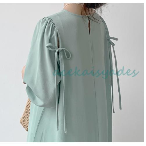 ワンピース レディース 40代 きれいめ 夏 マキシワンピース 五分袖 シフォン 無地 体型カバー 韓国風 オシャレ ゆったり 通勤 大人  着痩せ 新品 | ブランド登録なし | 03