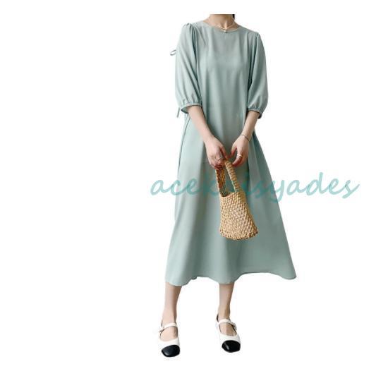 ワンピース レディース 40代 きれいめ 夏 マキシワンピース 五分袖 シフォン 無地 体型カバー 韓国風 オシャレ ゆったり 通勤 大人  着痩せ 新品 | ブランド登録なし | 04