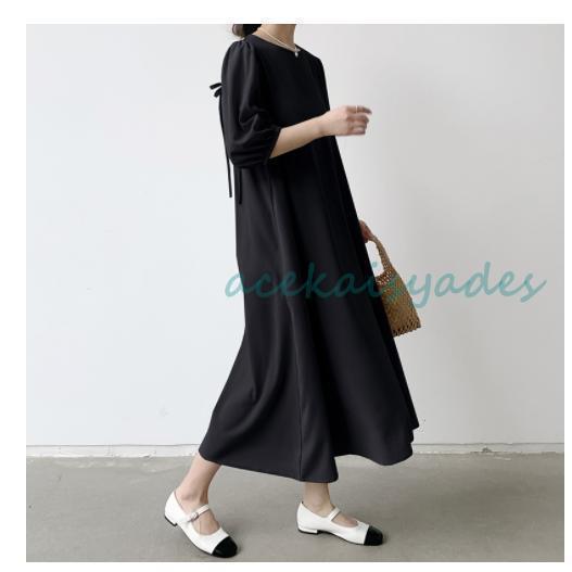 ワンピース レディース 40代 きれいめ 夏 マキシワンピース 五分袖 シフォン 無地 体型カバー 韓国風 オシャレ ゆったり 通勤 大人  着痩せ 新品 | ブランド登録なし | 05