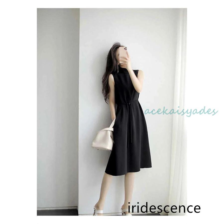 ワンピース 夏 レディース 黒 ドレス 結婚式 ノースリーブ