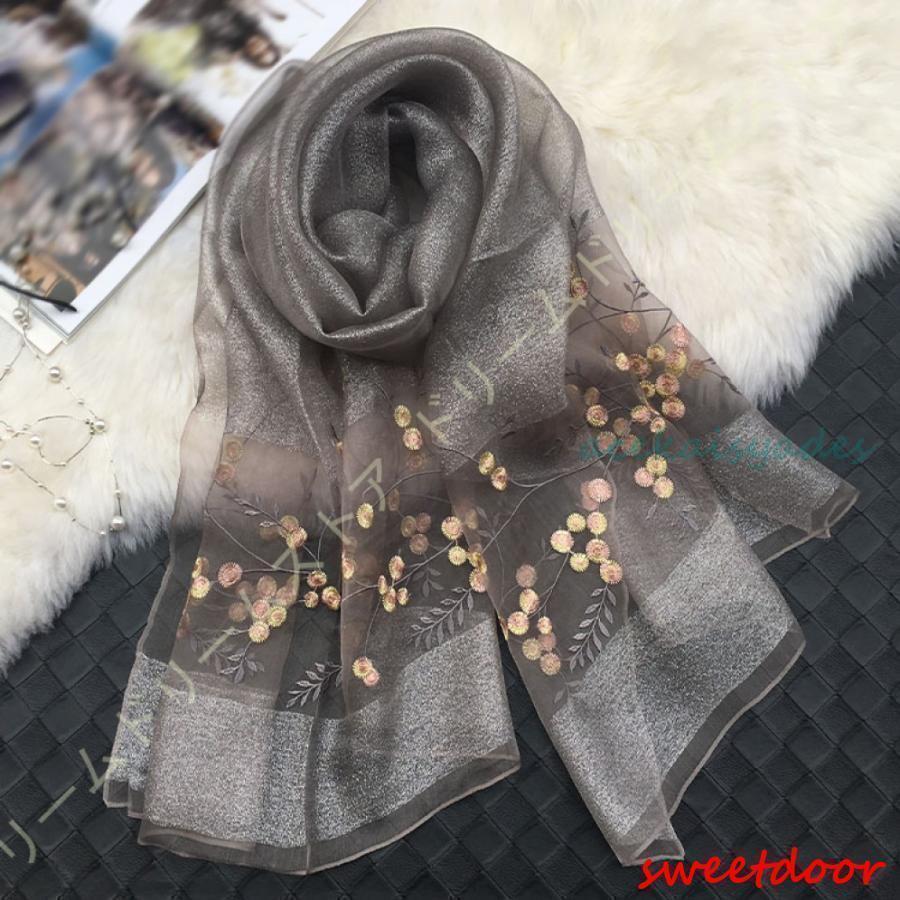 花柄 刺繍 シルク 大判ストール ストール スカーフ 大判 結婚式 無地