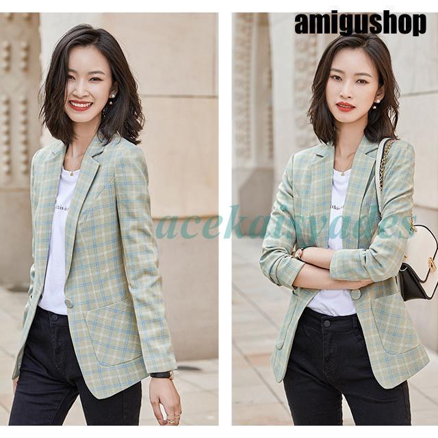 2020新作 ピンク チェック柄 テーラードジャケット レディース 長袖 春
