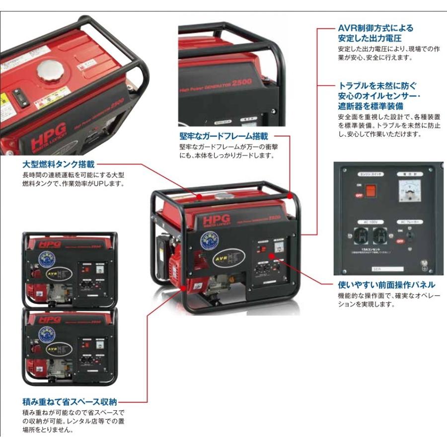 ガソリン発電機　HPG 2500-5 ワキタ ガソリン発電機 HPG2500-5 ゼネレーター AVR 50Hz 2000W