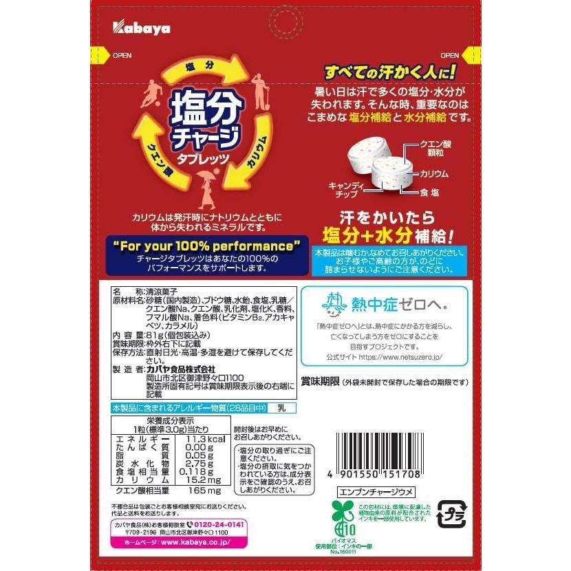 Kabaya 塩分チャージタブレッツ梅 塩分チャージタブレット 夏の塩分