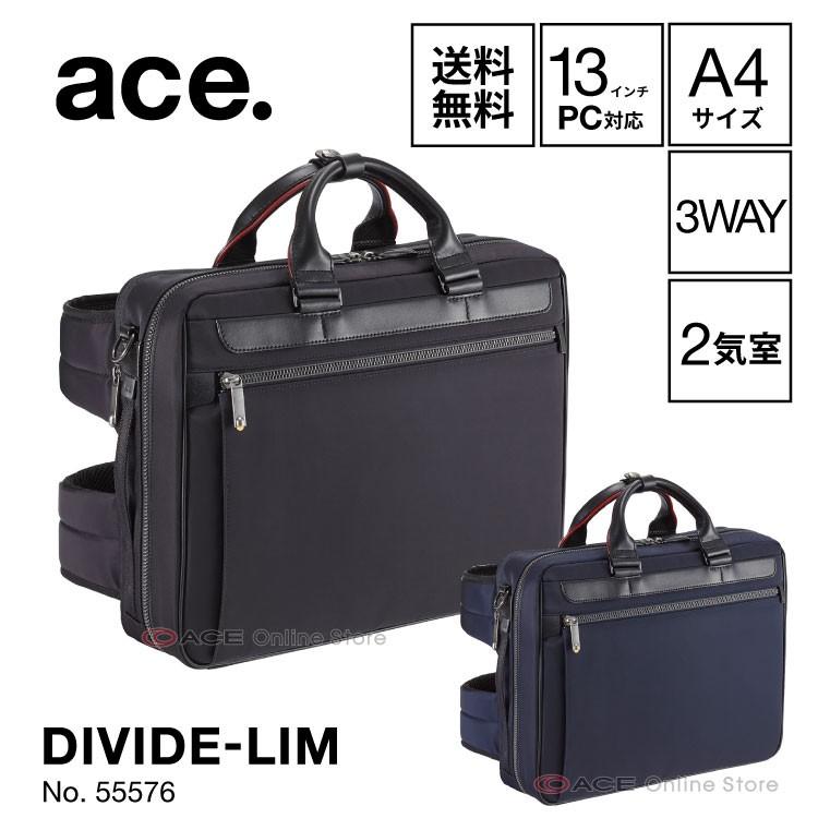 ace.GENE ディバイドリム 3WAY バッグ ブラック 55576