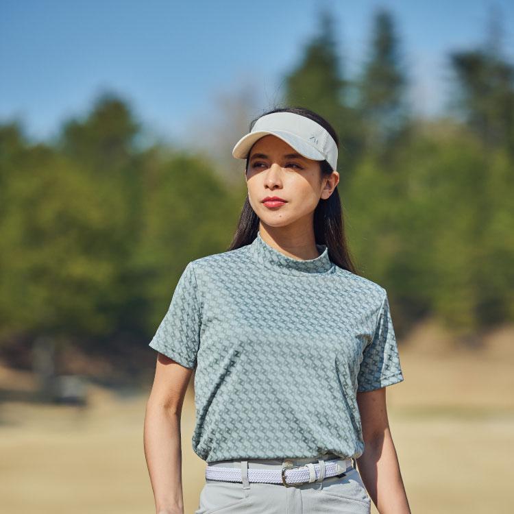 ゴルフウェア モックネックシャツ 半袖 ZHモノグラムシャツ レディース