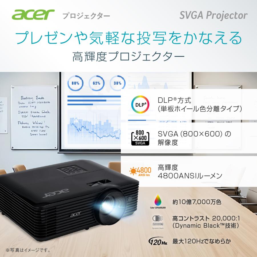 Acer プロジェクター DLP方式 SVGA 4800ANSIルーメン 240Wランプ 120Hz 20,000:1 リモコン付属 HDMI 1.4a (HDCP 1.4対応)×1 ランプ寿命最大15,000時間 X1128Hの画像