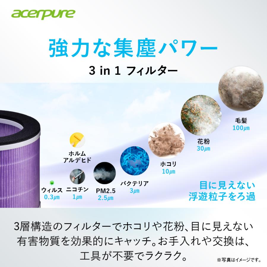 Acer 空気清浄機　ヒーター サーキュレーター Acerpure Cool 直径23cm コンパクト 10畳 360度吸引 AH333-10W ヒートショック対策 予防 ヒーター 脱衣所 | acer | 03