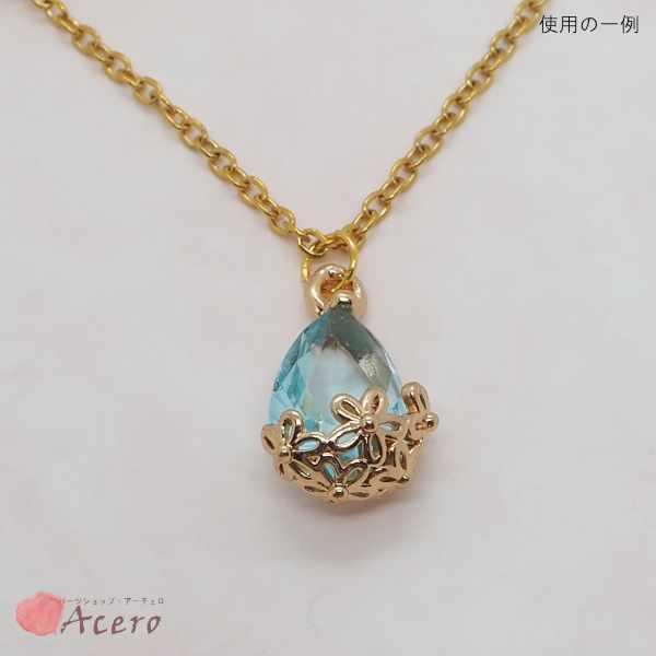 クリアガラスペンダントトップ　クリアブルーとゴールドカラー花とドロップ　1個　X-GLAA-T007-05C |  | 03