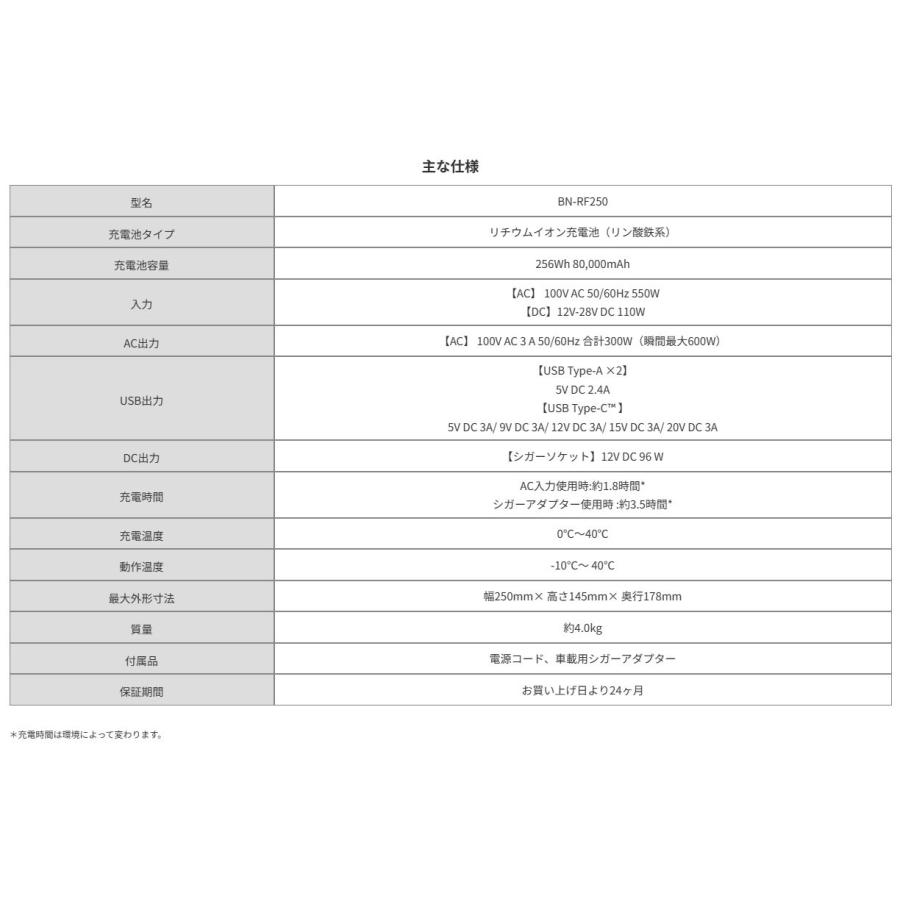JVCKENWOOD ポータブル電源 BN-RF250(W250mm×H145mm×D178mm) アウトドア Victor 防災製品等推奨品認証｜acetech｜07