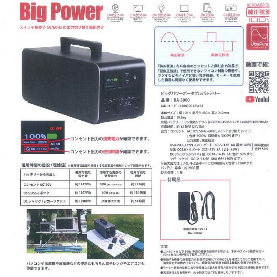 富士倉 ビッグパワーポータブルバッテリー BA-3000 大容量 最大出力 