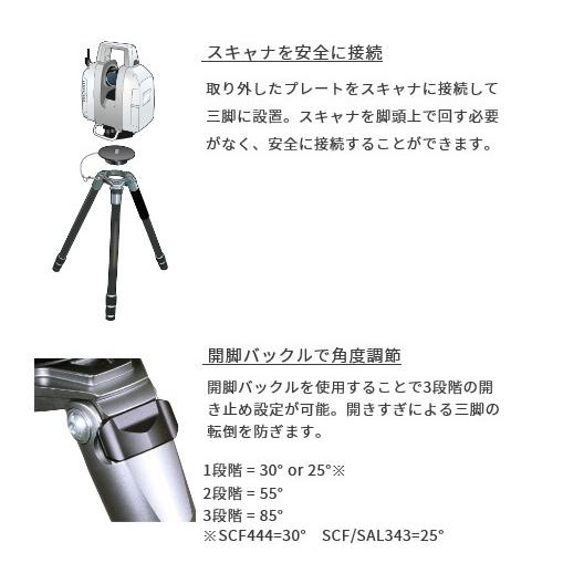 測量機器 計測機器 スキャナ用三脚 カーボンファイバー三脚 ３段 トライピークス SCF343 TRIPEAKS マイゾックス オートレベル トランシット｜acetech｜03