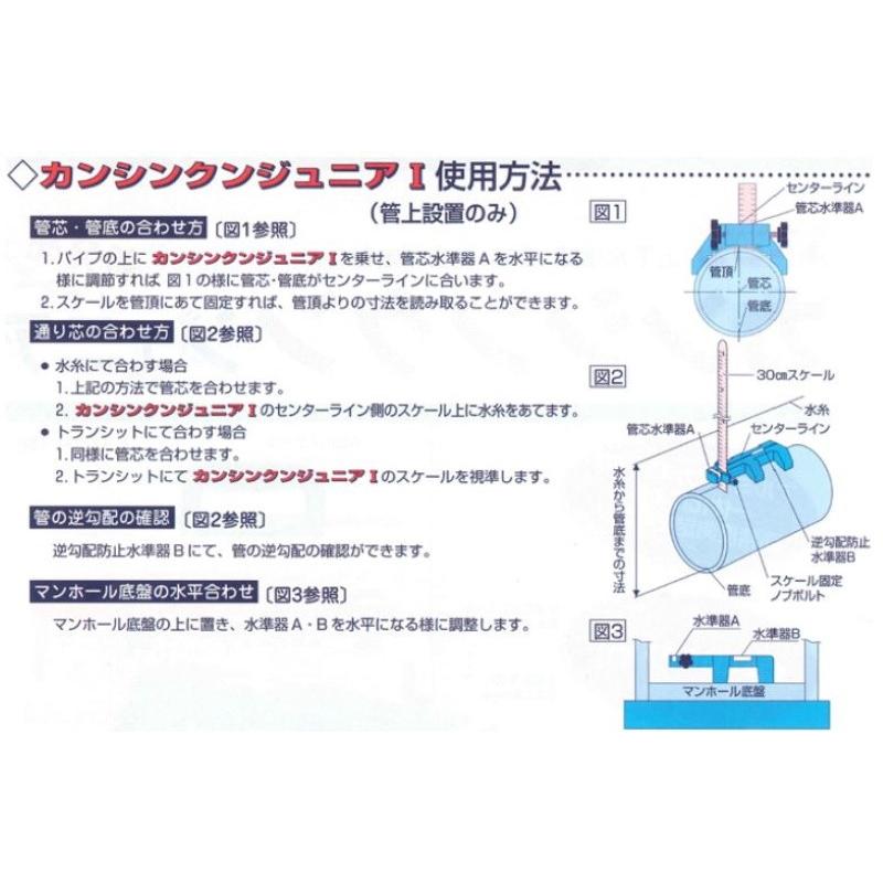 上下水道管 管芯 管底測定器 カンシンクンジュニアI 塩ビ管 ヒューム管 