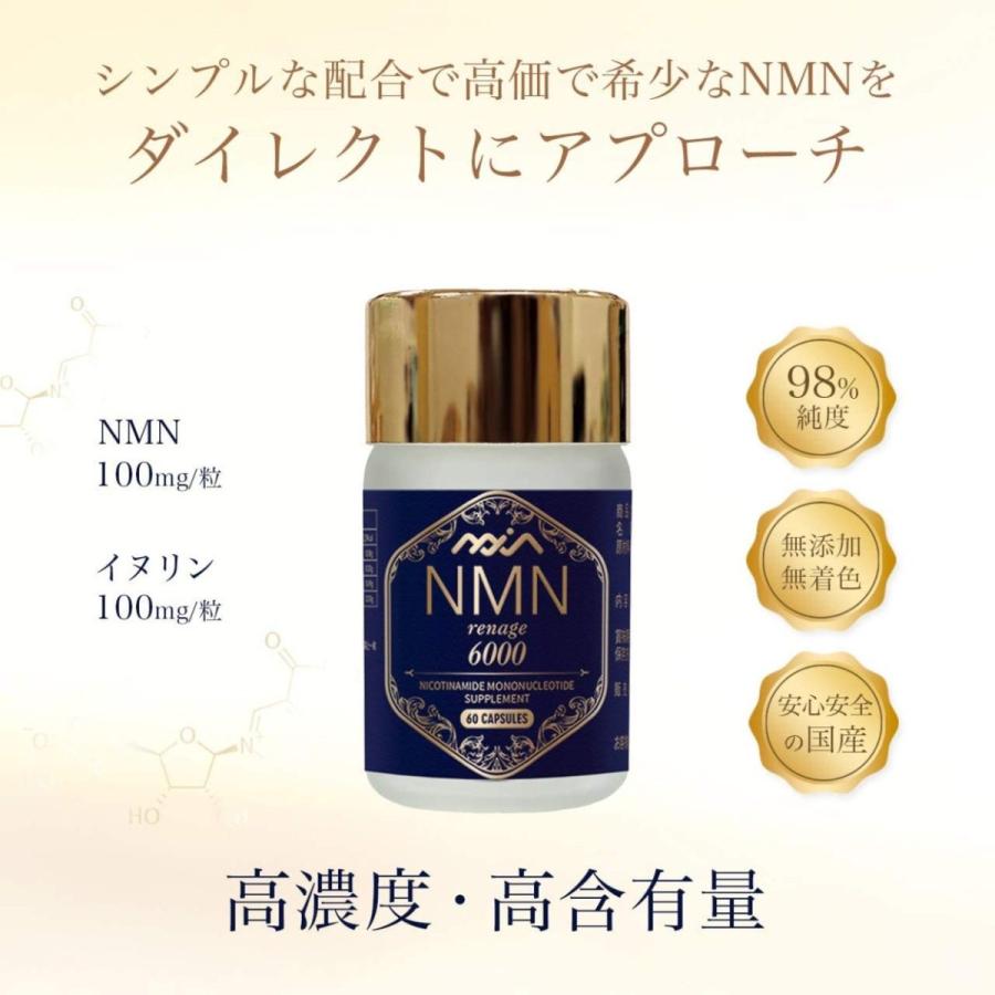 NMN renage (エヌエムエヌ レナージュ) 6000 60粒 (送料無料) サプリ サプリメント 健康食品 NMN ニコチンアミドモノヌクレオチド 肌｜acherrytree｜03