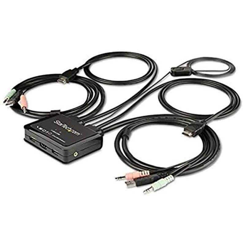 ケーブル一体型 2ポート USB HDMI対応KVMスイッチ 4K 60Hz対応PC切替器 1.5mケーブル長