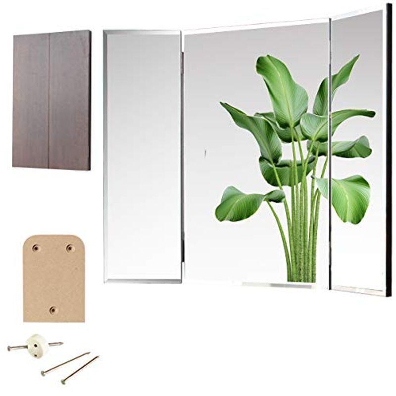 三面鏡 壁掛け クイーン 36×60cm（全開72cm） 賃貸の壁に貼れる鏡・ドレッサー ミラー ダーク色/取付品一式付