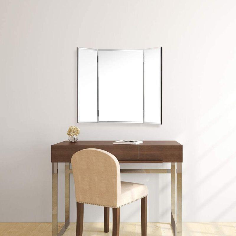 三面鏡 壁掛け クイーン 36×60cm（全開72cm） 賃貸の壁に貼れる鏡・ドレッサー ミラー ダーク色/取付品一式付 壁掛け クイーン 36×60cm 全開72cm 賃貸の壁に貼れる鏡 ドレッサー ミラー ダーク色/取付品一式付 アパート マンションなど賃貸の壁にも 穴を気にせず掛けられる 石膏ボードピン に対応