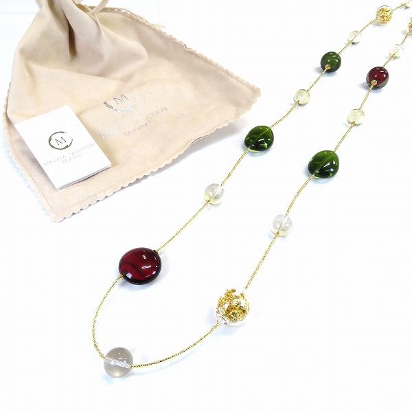 #ae ムラーノ MANUELA ZANVETTORI MURANO ロング ネックレス 金 赤 カーキ ベネチアンガラス ヴェネチアン 袋付き [821754] k01 | 