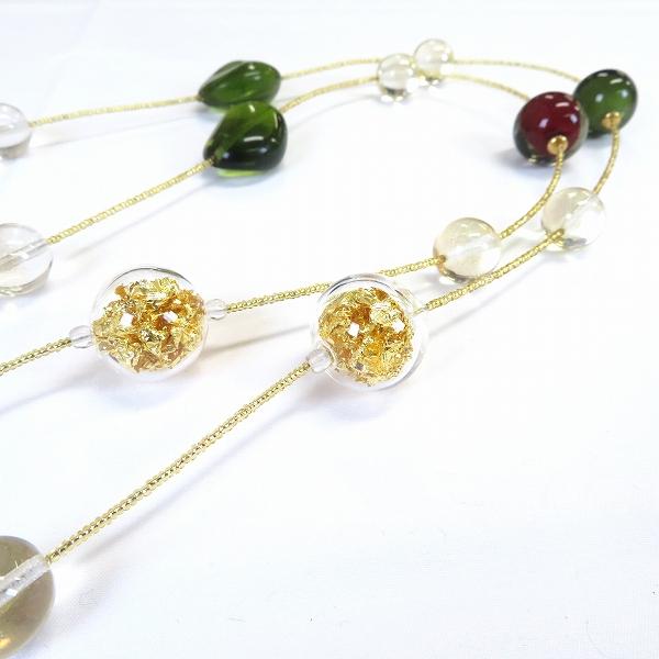 #ae ムラーノ MANUELA ZANVETTORI MURANO ロング ネックレス 金 赤 カーキ ベネチアンガラス ヴェネチアン 袋付き [821754] k01 |  | 02