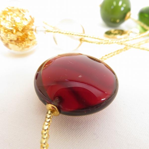 #ae ムラーノ MANUELA ZANVETTORI MURANO ロング ネックレス 金 赤 カーキ ベネチアンガラス ヴェネチアン 袋付き [821754] k01 |  | 05