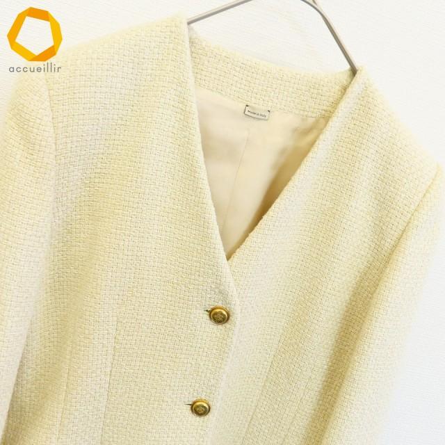 美品グッチ　ノーカラージャケット ゴールドボタン グッチ GUCCI ノーカラー ツイード ジャケット 金ボタン レディース