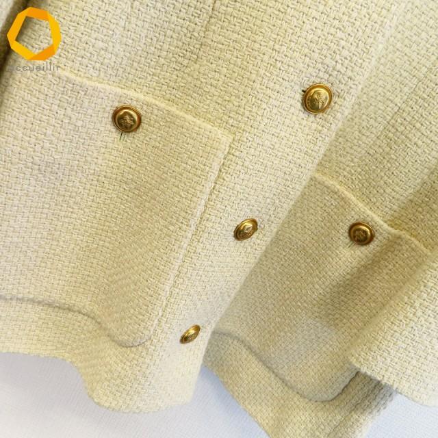 グッチ GUCCI ノーカラー ツイード ジャケット 金ボタン レディース