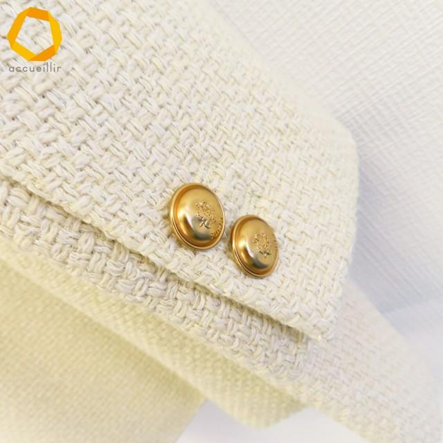 グッチ GUCCI ノーカラー ツイード ジャケット 金ボタン レディース