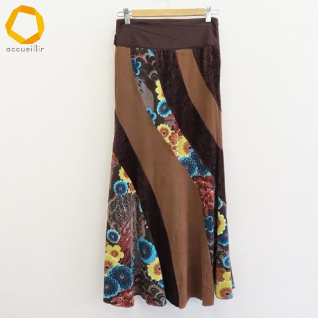 オッズオン OZZON スカート ロング フレア 花柄 和柄 ベロア [x965336