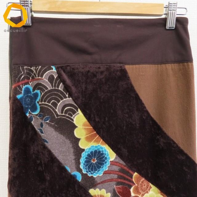 オッズオン OZZON スカート ロング フレア 花柄 和柄 ベロア [x965336