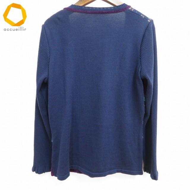 #w ユキコハナイ Yukiko Hanai カーディガン 10 紺 紫 水色 花柄 ラメ ウール混 毛混 パイル地 リブ 日本製 レディース [972734] k01 |  | 01