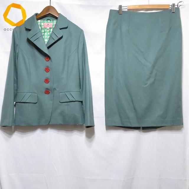 #anc マチコジント machiko jinto スカートスーツ 緑 ジャケット シングルボタン 大きいサイズ レディース [1000183 ...
