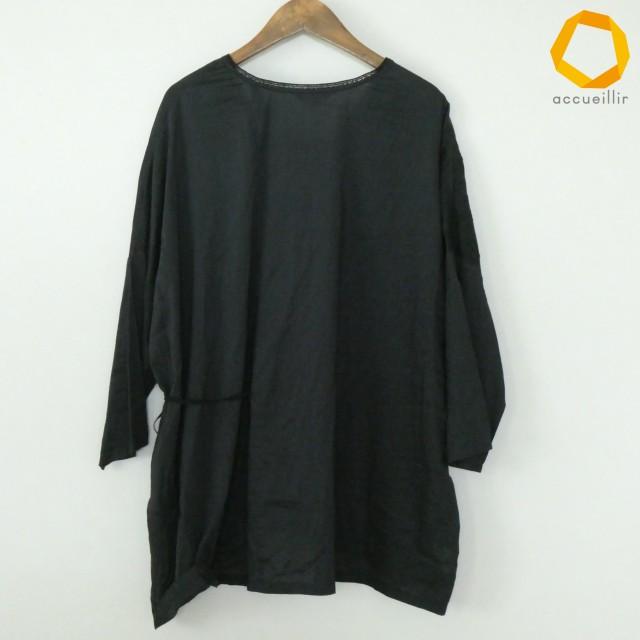 a パドカレ pasdecalais チュニック 36 黒 長袖 綿 花柄 刺繍 リボン 