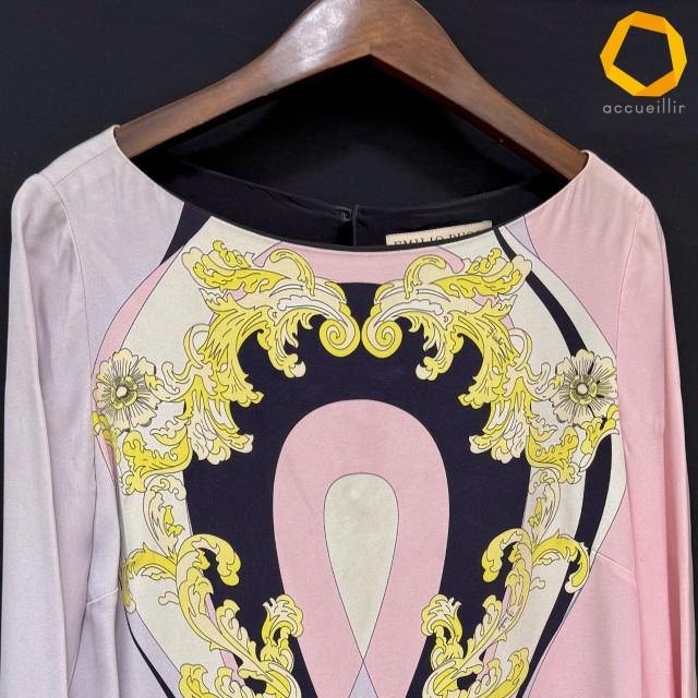 axc エミリオプッチ EMILIOPUCCI ワンピース ピンク 薄紫 黒 柄 シルク