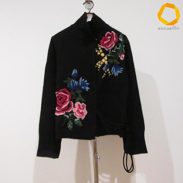 #wnc ケイタマルヤマ KEITAMARUYAMA ニット・セーター 1 黒 マルチカラー カシゴラ混 花柄 刺繍 レディース [1024005] | 