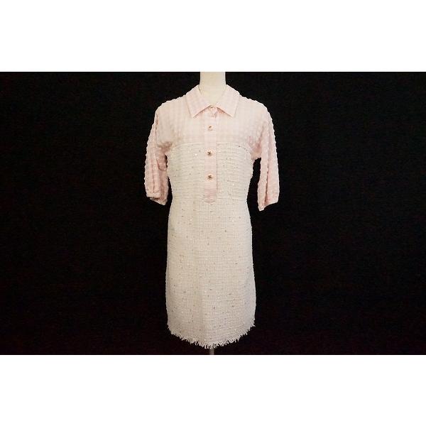 セール 登場から人気沸騰 ピンク B4146 40 ワンピース Chanel シャネル Apc 白 レディース スパンコール ツイード 切替 ギンガムチェック ワンピース チュニック